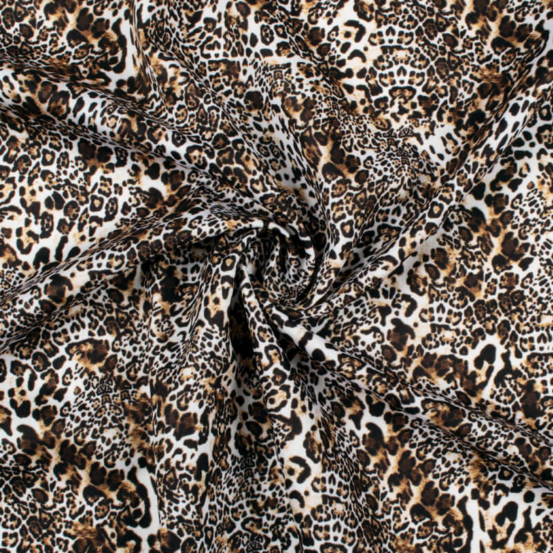 Black And Peanut Brown Leoperd Animal Pattern Digital Print Crepe Fabric - Fabcurate