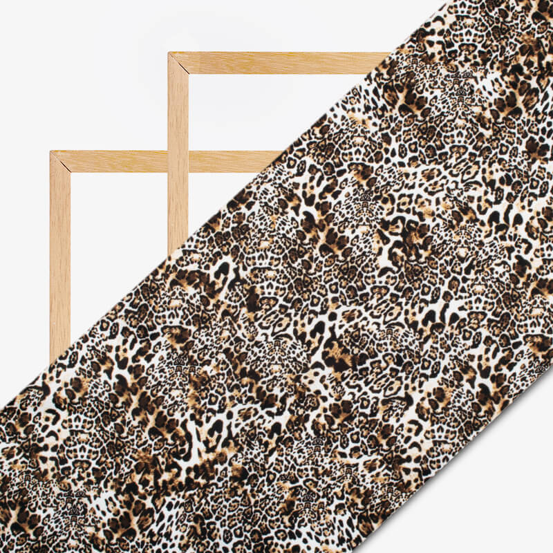 Black And Peanut Brown Leoperd Animal Pattern Digital Print Crepe Fabric - Fabcurate