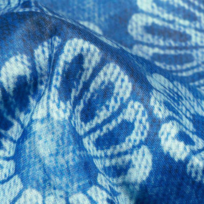Aegean Blue And Off White Ethnic Pattern Digital Print Cotton Cambric Fabric - Fabcurate