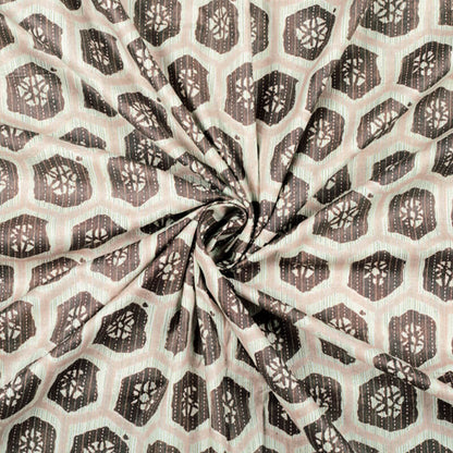 Snow White And Brown Geometric Pattern Digital Print Cotton Cambric Fabric - Fabcurate