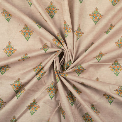 Peach And Orange Mugal Pattern Digital Print Cotton Cambric Fabric