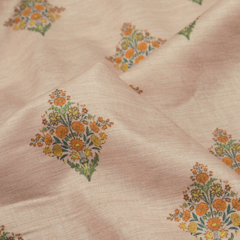 Peach And Orange Mughal Pattern Digital Print Cotton Cambric Fabric