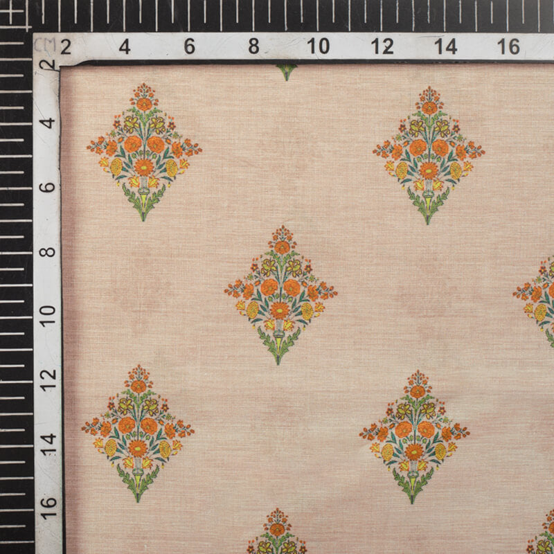 Peach And Orange Mughal Pattern Digital Print Cotton Cambric Fabric