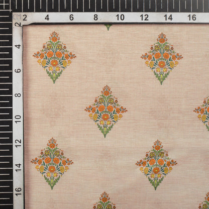 Peach And Orange Mugal Pattern Digital Print Cotton Cambric Fabric