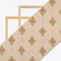 Peach And Orange Mugal Pattern Digital Print Cotton Cambric Fabric