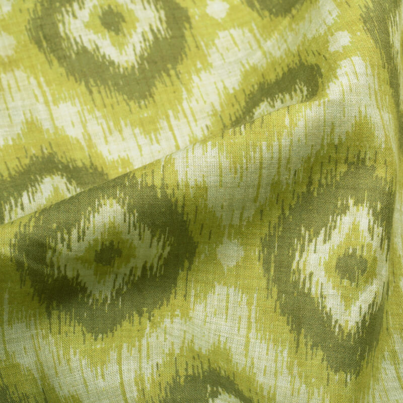 Pistachio Green And Olive Green Geometric Pattern Digital Print Cotton Cambric Fabric - Fabcurate