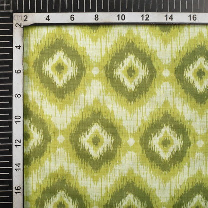 Pistachio Green And Olive Green Geometric Pattern Digital Print Cotton Cambric Fabric - Fabcurate