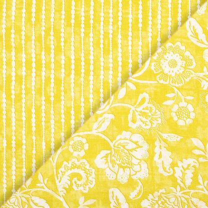 Lemon Yellow And White Stripes Pattern Digital Print Cotton Cambric Fabric - Fabcurate