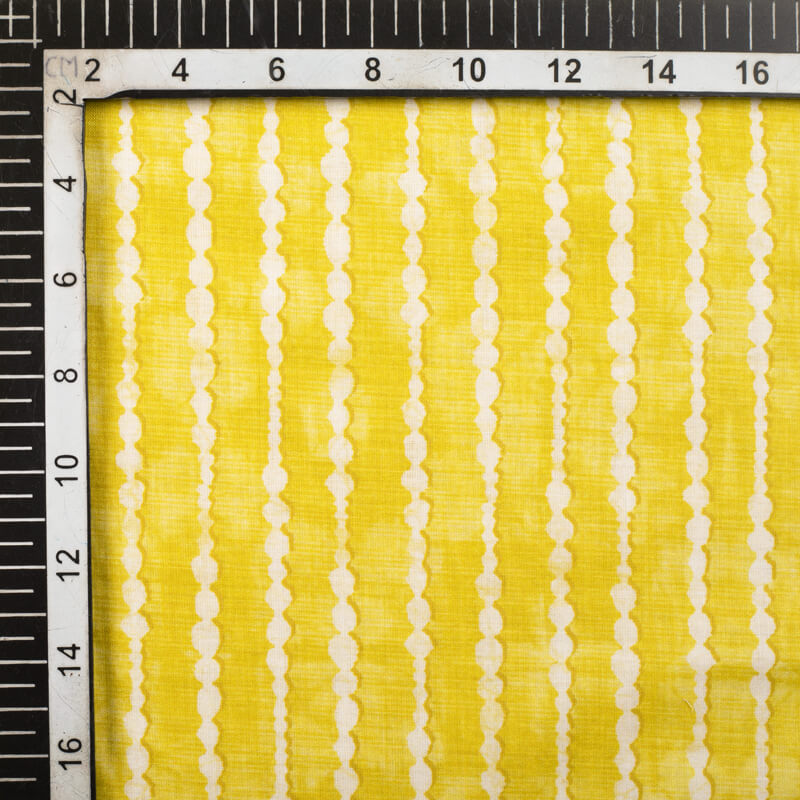 Lemon Yellow And White Stripes Pattern Digital Print Cotton Cambric Fabric - Fabcurate