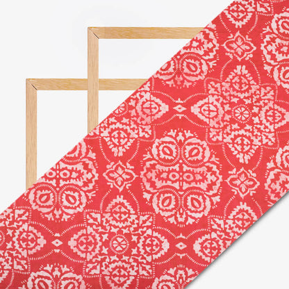Desire Pink And White Patola Pattern Digital Print Cotton Cambric Fabric - Fabcurate