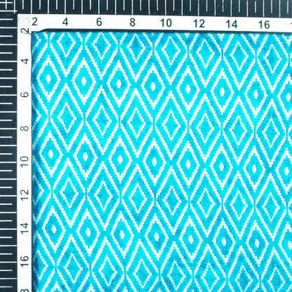 Sky Blue And White Geometric Pattern Digital Print Cotton Cambric Fabric - Fabcurate