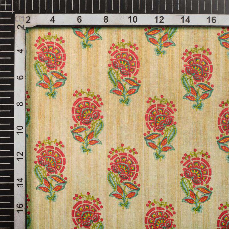 Sandcastle Beige And Red Mughal Pattern Digital Print Cotton Cambric Fabric - Fabcurate