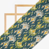 Aegean Blue And Olive Green Ethnic Pattern Digital Print Cotton Cambric Fabric - Fabcurate