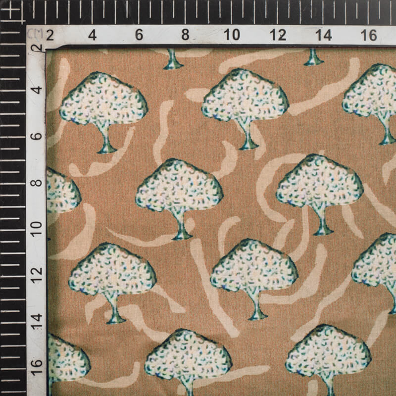 Peanut Brown And Cream Ethnic Pattern Digital Print Cotton Cambric Fabric