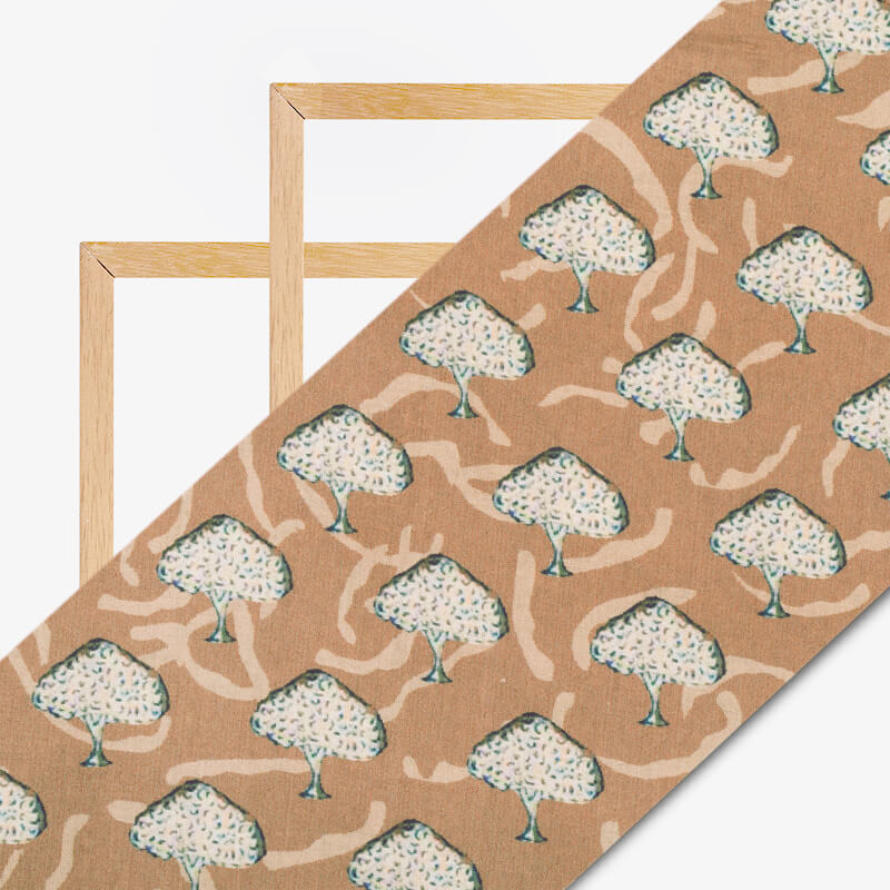 Peanut Brown And Cream Ethnic Pattern Digital Print Cotton Cambric Fabric