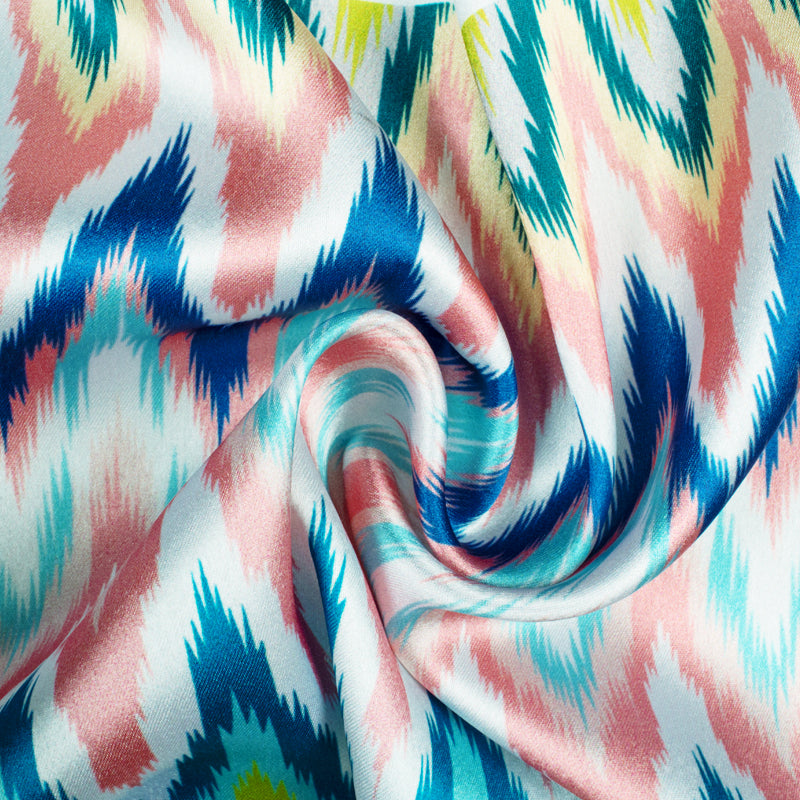 Multicolor Chevron Pattern Digital Print Japan Satin Fabric - Fabcurate