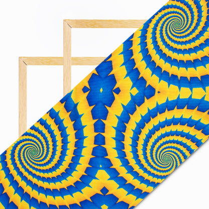 Butter Yellow And Royal Blue Geometric Pattern Illusion Digital Print Crepe Silk Fabric - Fabcurate