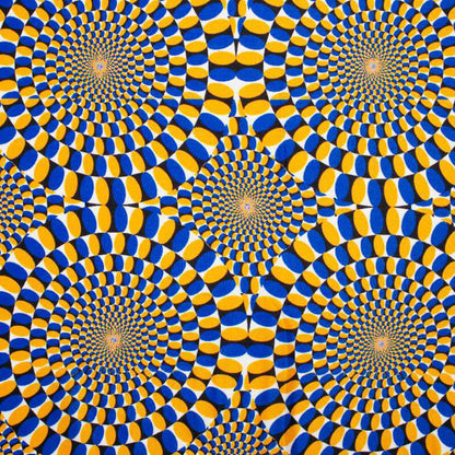 Honey Yellow And Royal Blue Geometric Pattern Illusion Digital Print Crepe Silk Fabric - Fabcurate