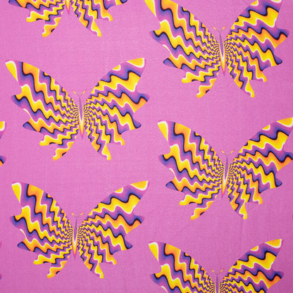 Rose Pink And Canary Yellow Amimal Pattern Illusion Digital Print Crepe Silk Fabric - Fabcurate