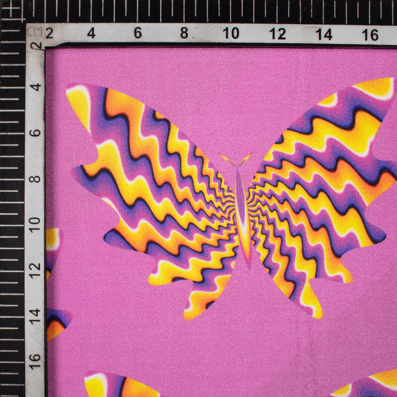 Rose Pink And Canary Yellow Amimal Pattern Illusion Digital Print Crepe Silk Fabric - Fabcurate