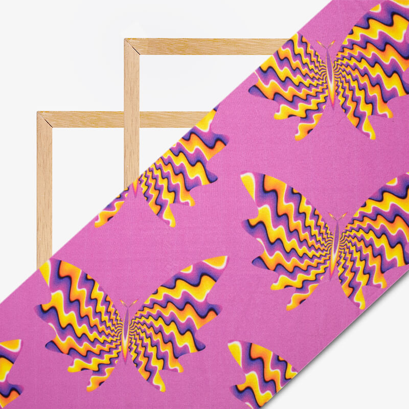 Rose Pink And Canary Yellow Amimal Pattern Illusion Digital Print Crepe Silk Fabric - Fabcurate