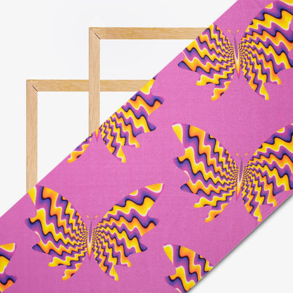 Rose Pink And Canary Yellow Amimal Pattern Illusion Digital Print Crepe Silk Fabric - Fabcurate