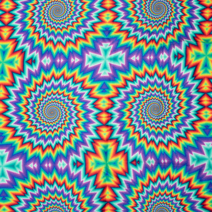 Amber Orange And Lavender Purple Geometric Pattern Illusion Digital Print Crepe Silk Fabric - Fabcurate