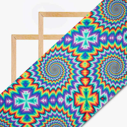 Amber Orange And Lavender Purple Geometric Pattern Illusion Digital Print Crepe Silk Fabric - Fabcurate
