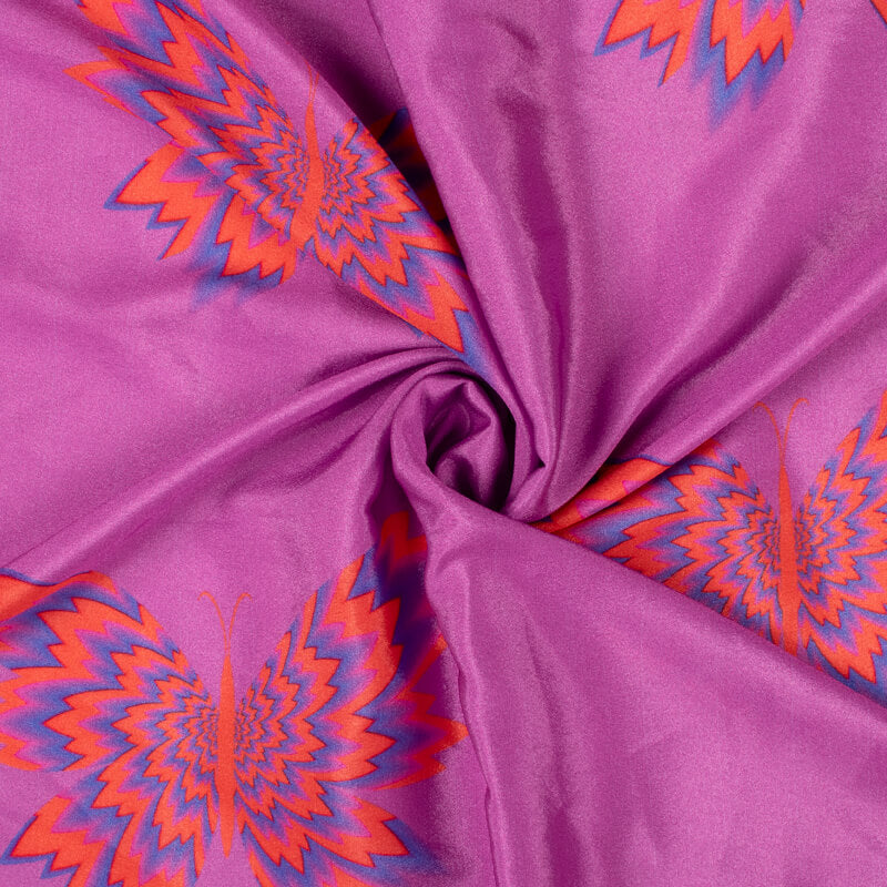 Orchid Pink And Fire Orange Amimal Pattern Illusion Digital Print Crepe Silk Fabric - Fabcurate