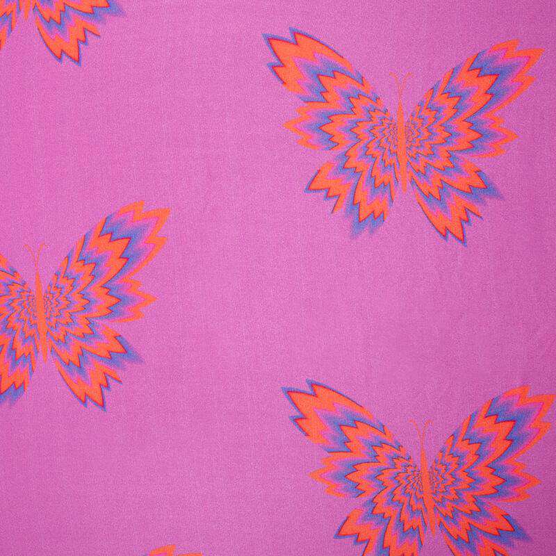 Orchid Pink And Fire Orange Amimal Pattern Illusion Digital Print Crepe Silk Fabric - Fabcurate