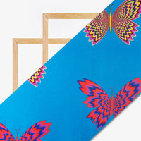 Sky Blue And  Tiger Orange Amimal Pattern Illusion Digital Print Japan Satin Fabric - Fabcurate