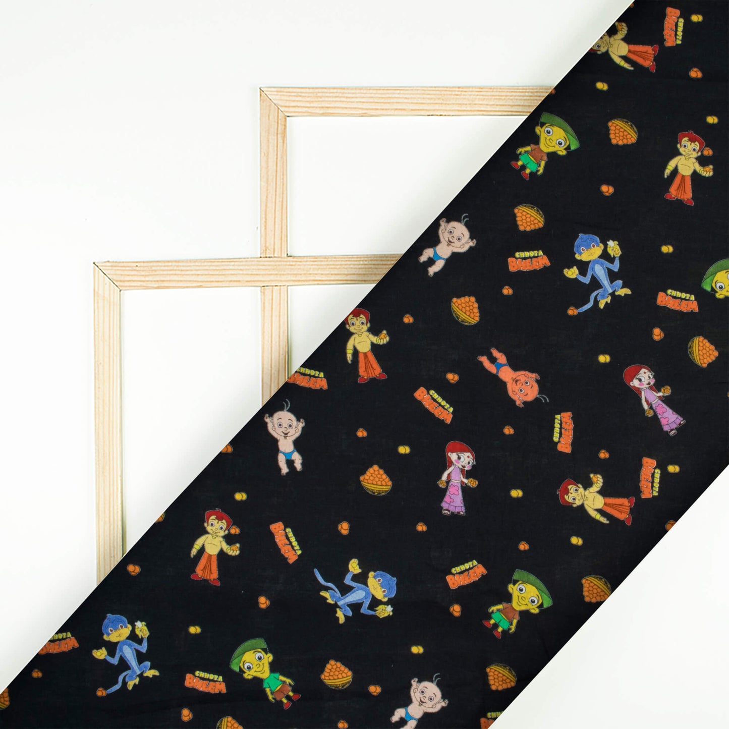 Black And Orange Kids Pattern Digital Print Cotton Cambric Fabric - Fabcurate