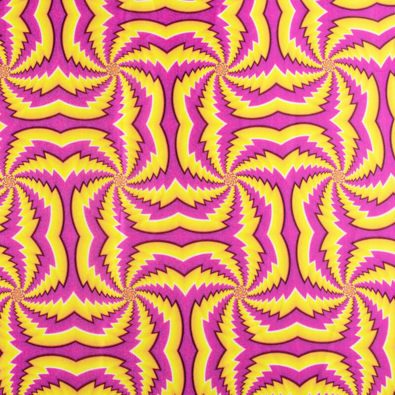 Butter Yellow And Purple Geometric Pattern Illusion Digital Print Japan Satin Fabric - Fabcurate