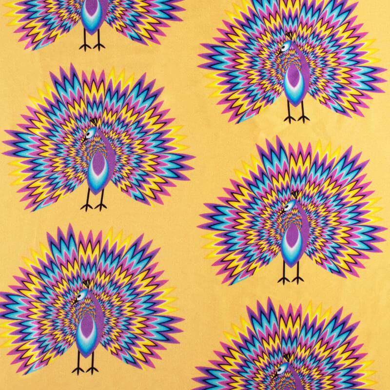 Butter Yellow And Lavender Purple Geometric Pattern Illusion Digital Print Japan Satin Fabric - Fabcurate