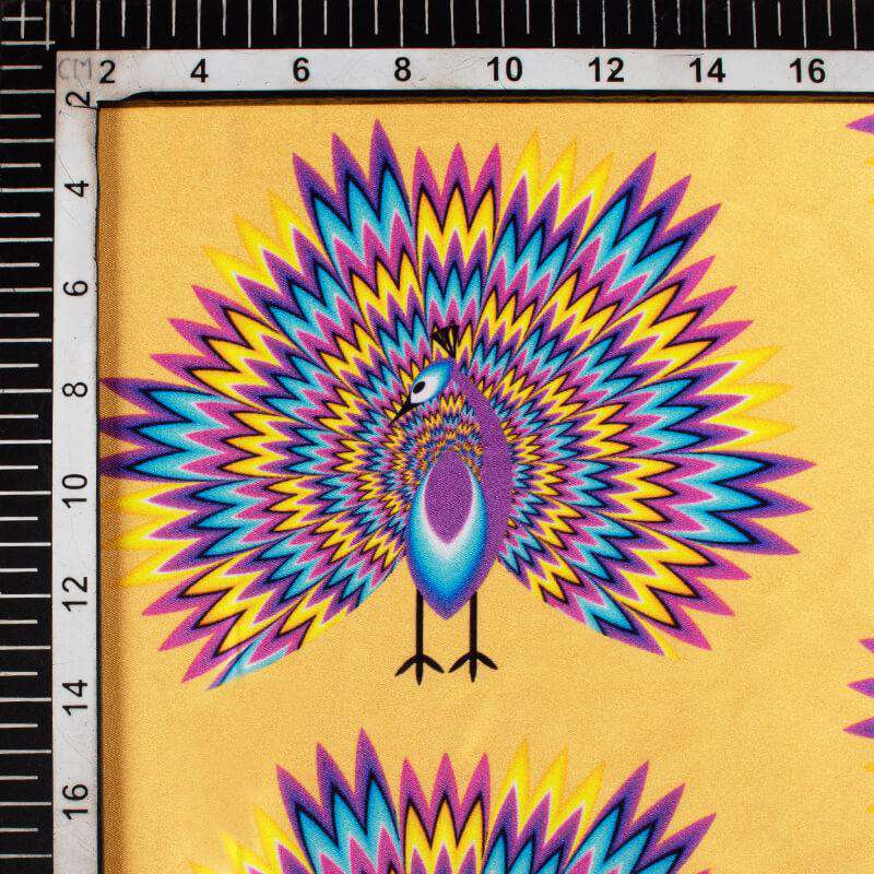 Butter Yellow And Lavender Purple Geometric Pattern Illusion Digital Print Japan Satin Fabric - Fabcurate