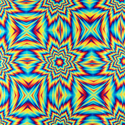 Fire Orange And Royal Blue Geometric Pattern Illusion Digital Print Japan Satin Fabric - Fabcurate