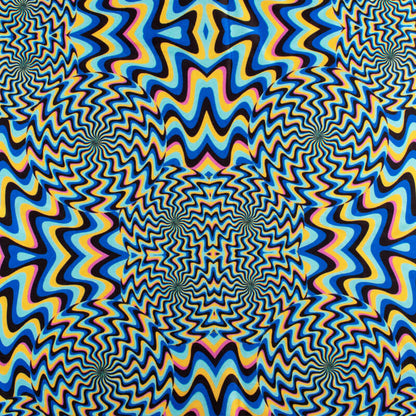 Black And Royal Blue Geometric Pattern Illusion Digital Print Japan Satin Fabric - Fabcurate