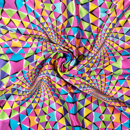 Multicolour Geometric Pattern Illusion Digital Print Japan Satin Fabric - Fabcurate