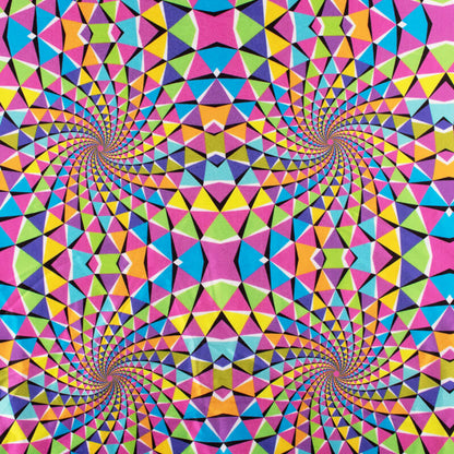 Multicolour Geometric Pattern Illusion Digital Print Japan Satin Fabric - Fabcurate