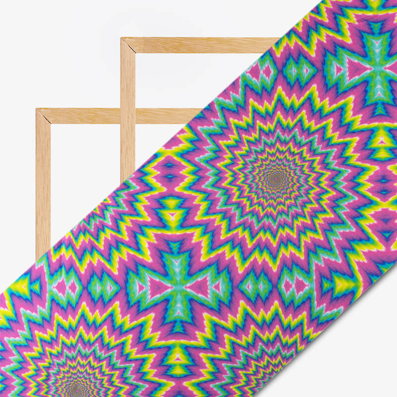 Lavender Purple And Seafoam Green Geometric Pattern Illusion Digital Print Japan Satin Fabric - Fabcurate