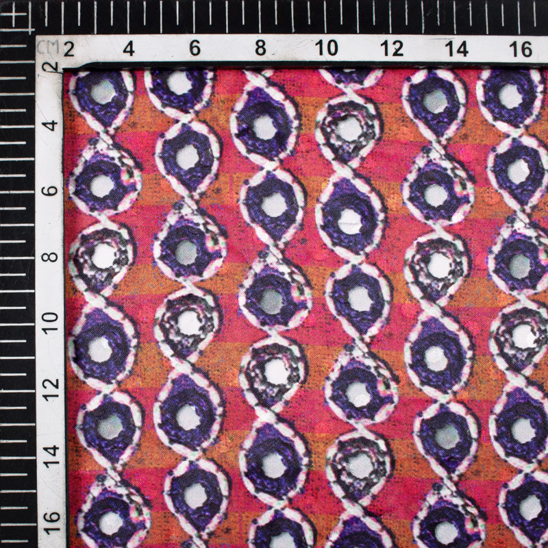 Dark Purple And Fuchsia Pink Gamthi Pattern Digital Printed Jacquard Booti Japan Satin Fabric (Width 58 Inches) - Fabcurate