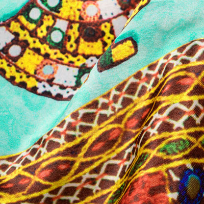 Sky Blue And Brown  Gamthi Pattern Digital Printed Japan Satin Fabric - Fabcurate
