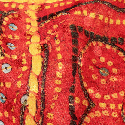Red And Yellow Bandhani Pattern Digital Printed Japan Satin Fabric (Width 58 Inches) - Fabcurate
