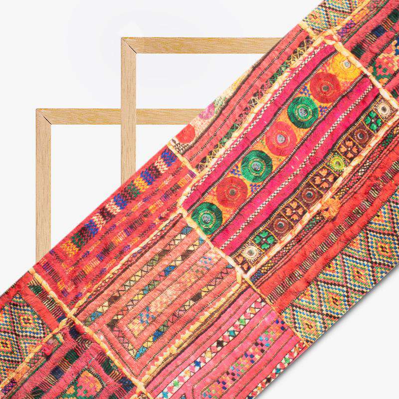 Desire Pink Gamthi Pattern Digital Printed Jacquard Booti Japan Satin Fabric (Width 58 Inches) - Fabcurate