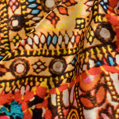 Multi-Color Gamthee Pattern Digital Printed Japan Satin Fabric