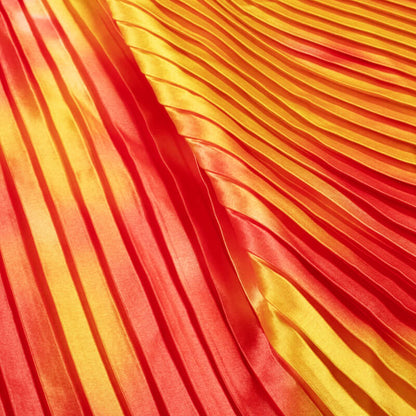 Yellow And Orange Tye And Dye Pattern Digital Print Japan Satin Pleated Fabric