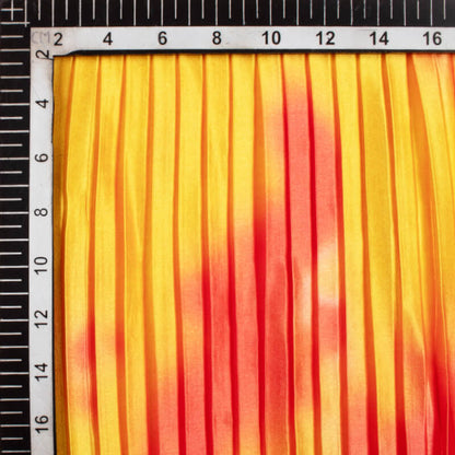 Yellow And Orange Tye And Dye Pattern Digital Print Japan Satin Pleated Fabric
