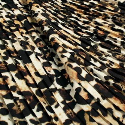 Black And Brown Animal Pattern Digital Print Rayon Pleated Fabric