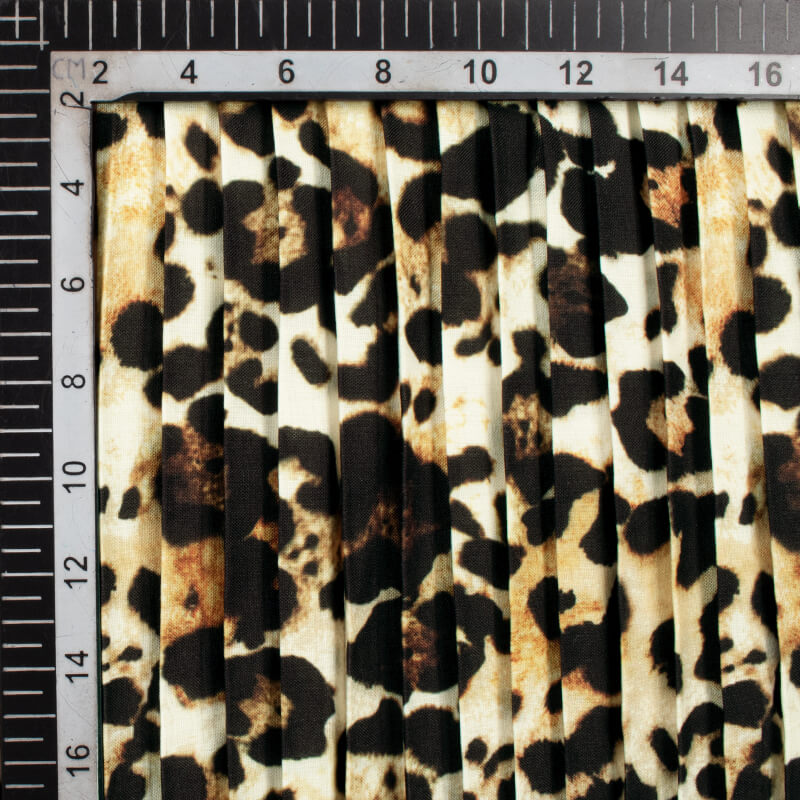Black And Brown Animal Pattern Digital Print Rayon Pleated Fabric