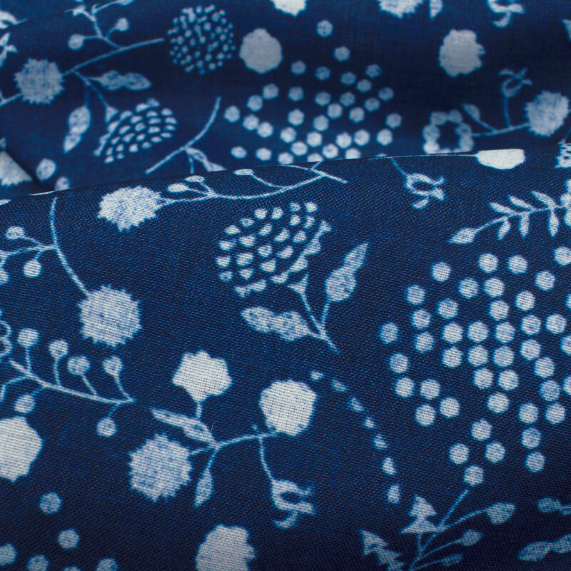 Navy Blue And White Floral Pattern Digital Printed Muslin Fabric - Fabcurate